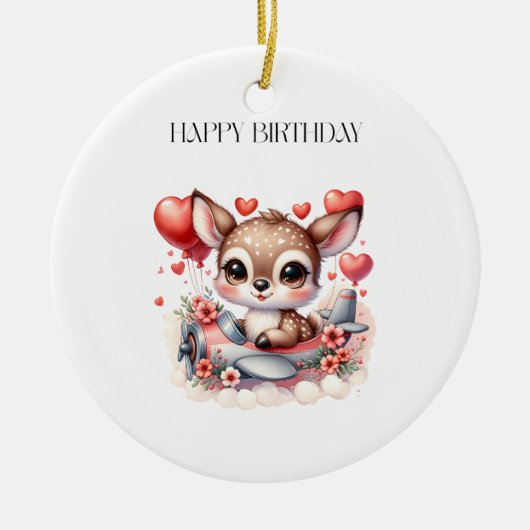 Verjaardag hertenpiloot keramisch ornament (Voorkant)