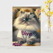 Verjaardag Himalaya Diva Kat Op Een Stoel Kaart (Gele Bloem)