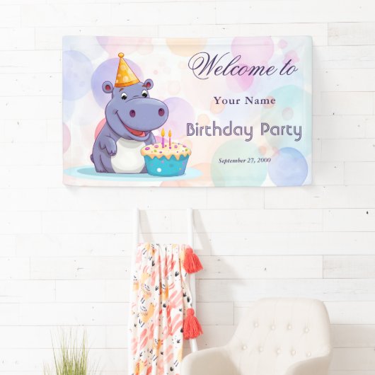 Verjaardag Hippo Baby shower Welkom Spandoek (Insitu)