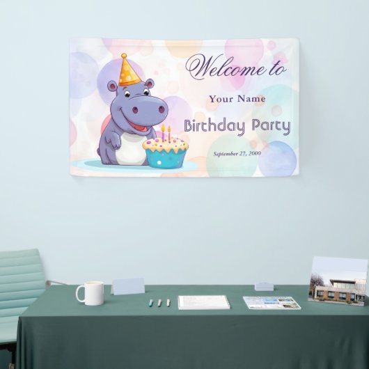 Verjaardag Hippo Baby shower Welkom Spandoek (Beurs)