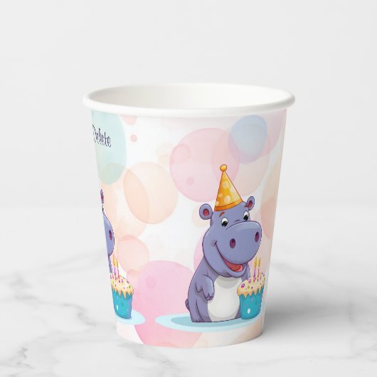 Verjaardag Hippo papieren bekers (Achterkant)