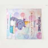 Verjaardag Hippo Party Achtergrond Wandkleed (Voorkant (horizontaal))