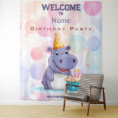 Verjaardag Hippo Party Achtergrond Wandkleed (In situ)