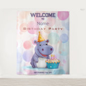 Verjaardag Hippo Party Achtergrond Wandkleed (Voorkant)