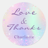 Verjaardag holografisch roze dank u ronde sticker (Voorkant)