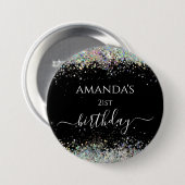 Verjaardag holografische glitter aangepaste naam z ronde button 7,6 cm (Voorkant /achterkant)