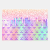 Verjaardag holografische roze glitter druipt naam inpakpapier vel (Voorkant)