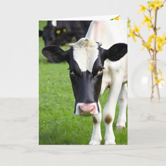 Verjaardag Holstein Koe in de wei Kaart (Gele Bloem)