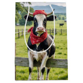 Verjaardag Holstein op een Boerderijen hek Medium Cadeauzakje (Voorkant)