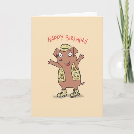 Verjaardag: Hond met camouflagevest (Verjaardag100 Kaart (Voorkant)