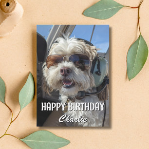 Verjaardag Hond Piloot Aviator Zonnebril Vliegtuig Kaart