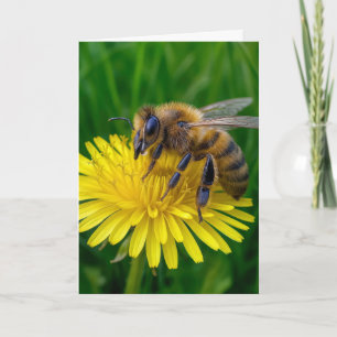 Verjaardag Honingbij op een gele paardenbloem Kaart