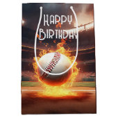 Verjaardag honkbal in brand medium cadeauzakje (Voorkant)