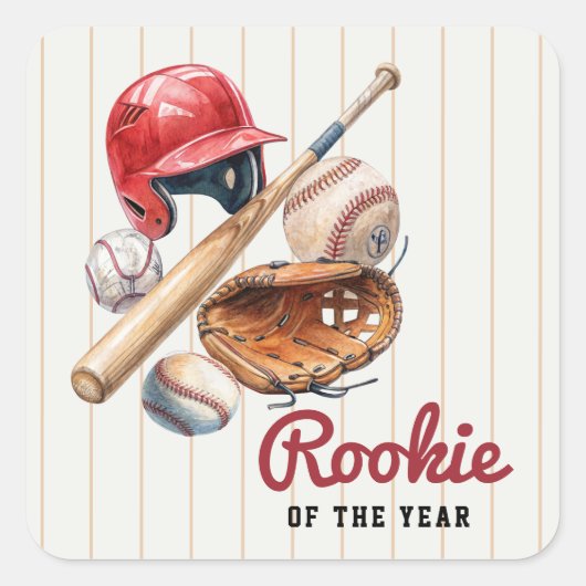 Verjaardag honkbal rookie vierkante sticker (Voorkant)