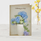 verjaardag hortensia en Queen Anne's Lace boeket Kaart (Gele Bloem)