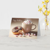 Verjaardag Hot Cacao en Donut Kaart (Gele Bloem)