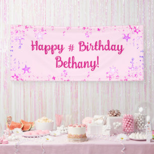 Verjaardag Hot Pink Stars gepersonaliseerd Spandoek
