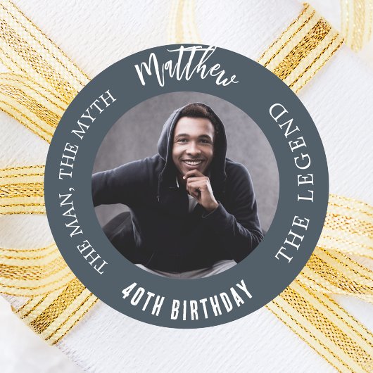 Verjaardag houtskool grijs foto man myth legende ronde sticker