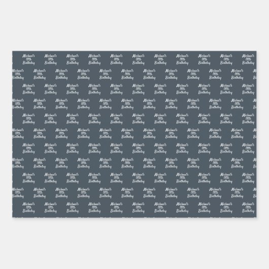 Verjaardag houtskool grijs wit naam script inpakpapier vel (Voorkant 2)