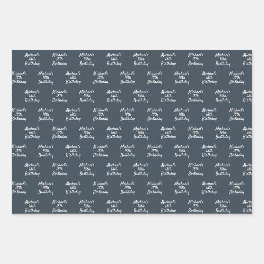 Verjaardag houtskool grijs wit naam script inpakpapier vel (Voorkant)