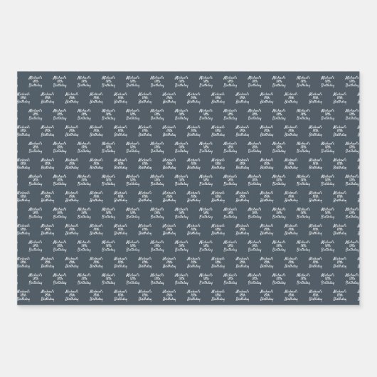 Verjaardag houtskool grijs wit naam script inpakpapier vel (Voorkant 3)