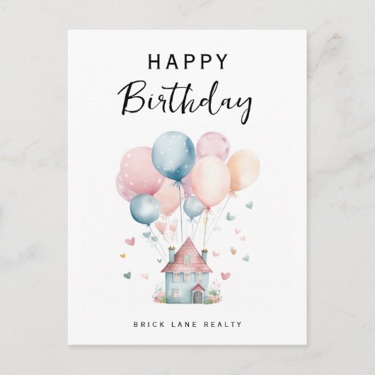 Verjaardag Huis Ballonnen Makelaardij Briefkaart (Voorkant)