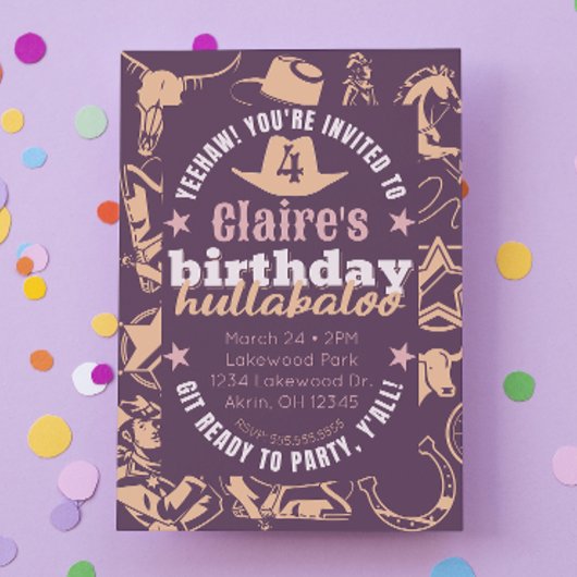 "Verjaardag Hullabaloo" Kind Cowgirl Verjaardagsfe Kaart