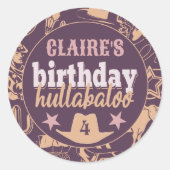 "Verjaardag Hullabaloo" Westerne Cowboy Party Ronde Sticker (Voorkant)