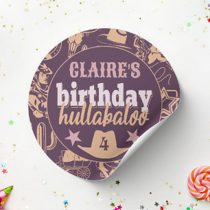 "Verjaardag Hullabaloo" Westerne Cowboy Party Ronde Sticker