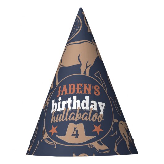 "Verjaardag Hullabaloo" Westerne Cowboy Verjaardag Feesthoedjes (Voorkant)