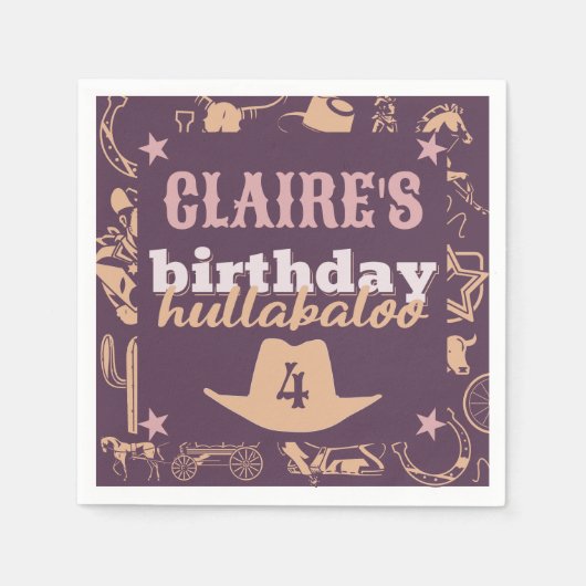 "Verjaardag Hullabaloo" Westerne Cowgirl Party Servet (Voorkant)