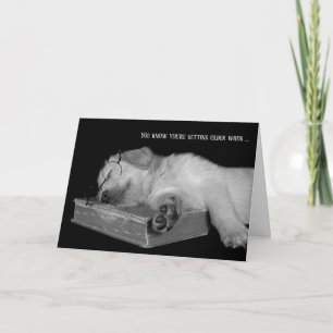 Verjaardag humor-golden retriever puppy op boek kaart