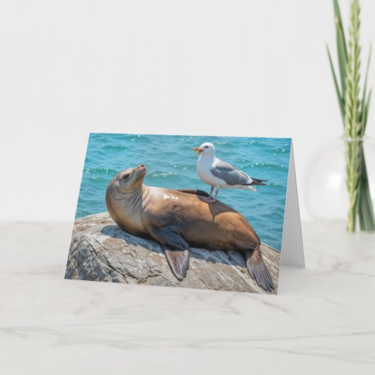 Verjaardag Humor zeemeeuw neergestreken op een Zee Kaart (Voorkant)