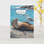 Verjaardag Humor zeemeeuw neergestreken op een Zee Kaart (Gele Bloem)