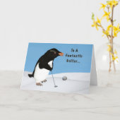 Verjaardag, humoristische pinguïn die golf speelt kaart (Gele Bloem)