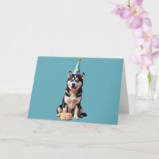 Verjaardag Husky Dog Kaart (Orchidee)