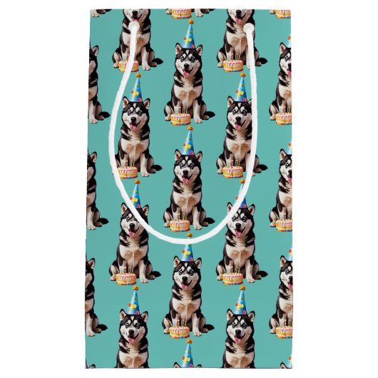 Verjaardag Husky Dog Klein Cadeauzakje (Voorkant)