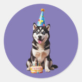 Verjaardag Husky Dog Ronde Sticker (Voorkant)