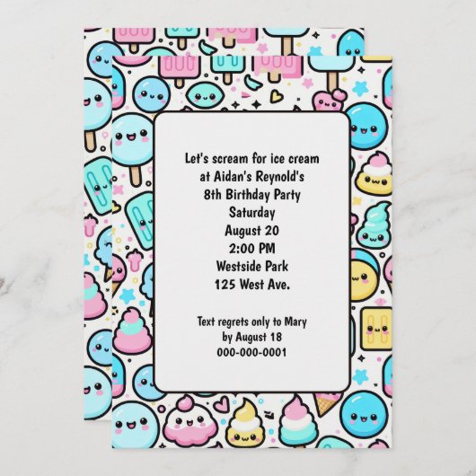 Verjaardag Ice Cream Cone en Popsicle Doodles Kaart (Voorkant / Achterkant)