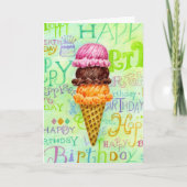 Verjaardag Ice Cream Cone Three Scoops Kaart (Voorkant)