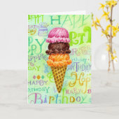 Verjaardag Ice Cream Cone Three Scoops Kaart (Gele Bloem)