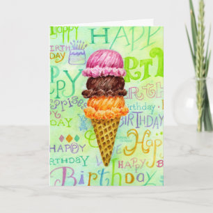 Verjaardag Ice Cream Cone Three Scoops Kaart