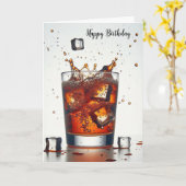 Verjaardag Ice Cube Splash In Whiskey Kaart (Gele Bloem)
