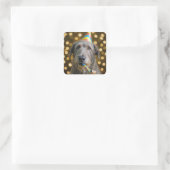 Verjaardag Ierse Wolfshond Hond Met Feestmuts Vierkante Sticker (Tas)