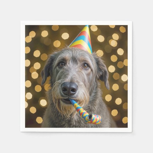 Verjaardag Ierse Wolfshond met Feestmuts Servet (Voorkant)