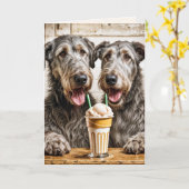 Verjaardag Ierse Wolfshonden delen een milkshake Kaart (Gele Bloem)