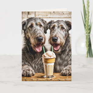 Verjaardag Ierse Wolfshonden delen een milkshake Kaart