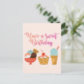 Verjaardag ijs & Sundae Girly Illustratie Briefkaart (Staand voorkant)