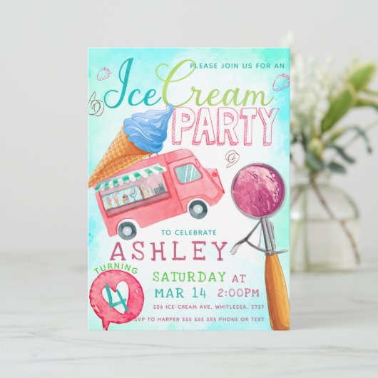 Verjaardag ijsfeest kaart (Staand voorkant)