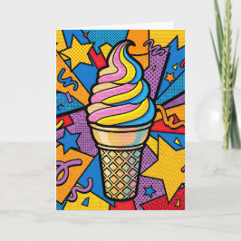 Verjaardag Ijsje Kegel en Confetti Pop Art Kaart